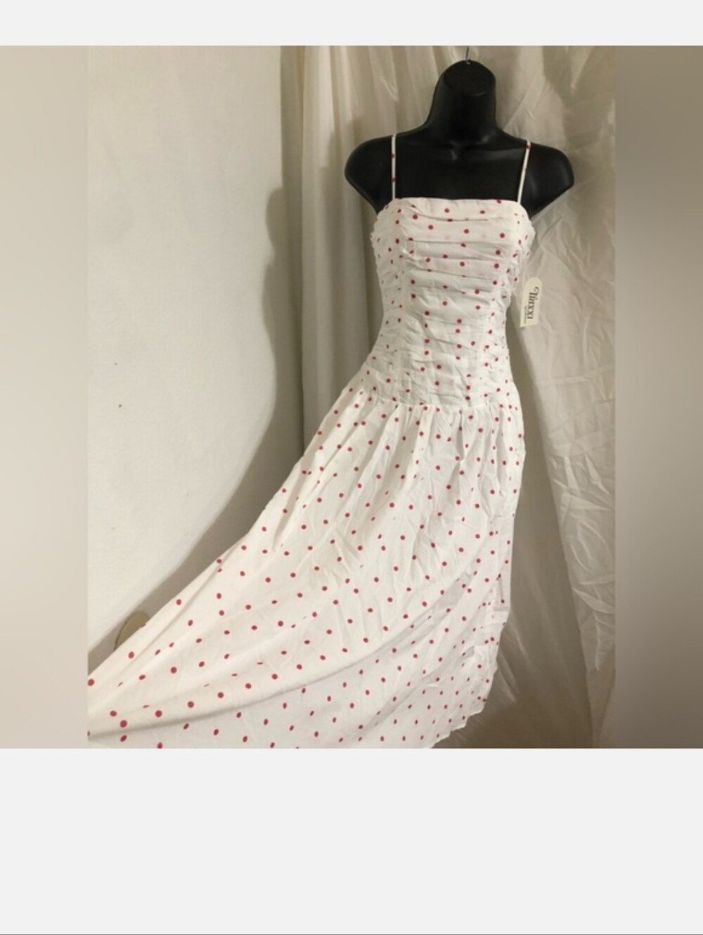 Trixxi white red polka dot shirred bodice fit and flare cotton dress size XL new